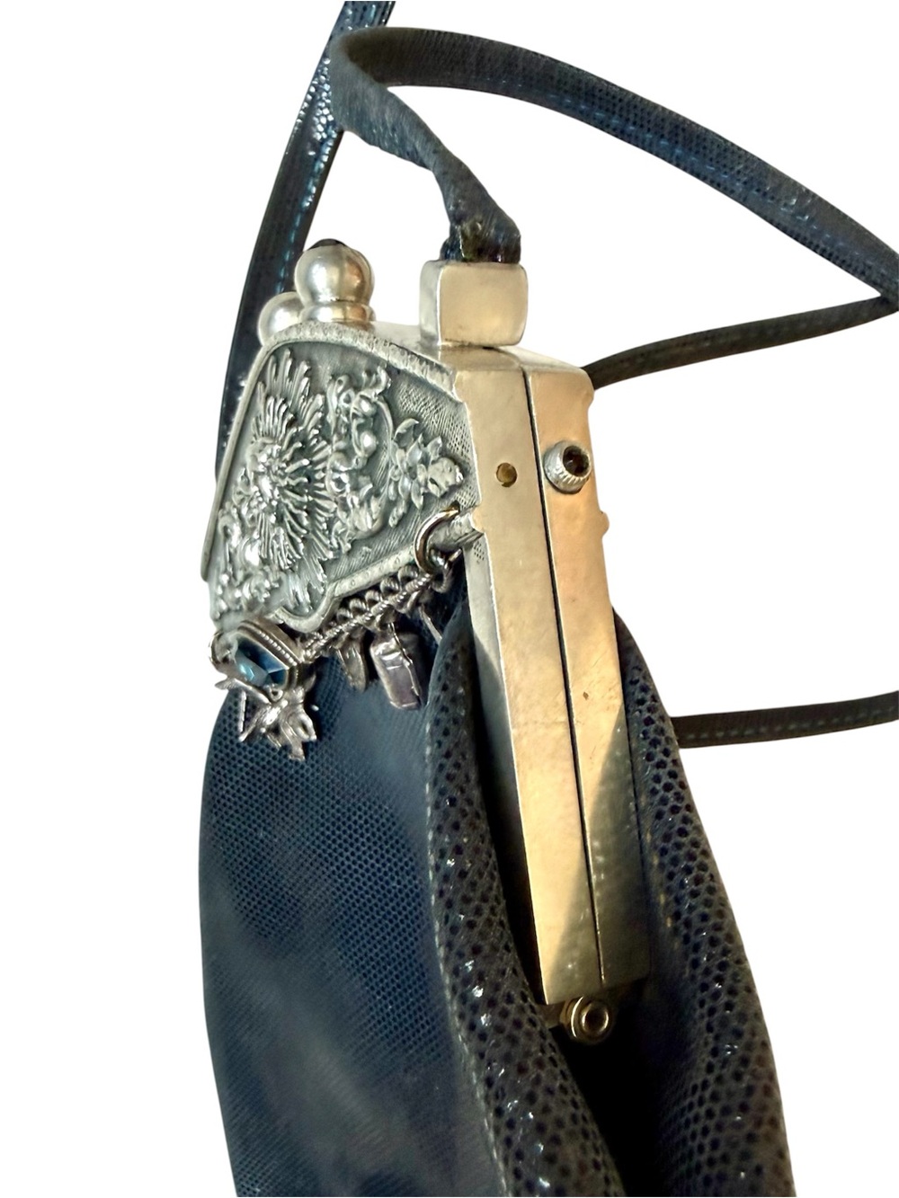 Moulin Rouge by James Culver Navy leather pewter jeweled crossbody shoulder blue - Picture 3 of 16